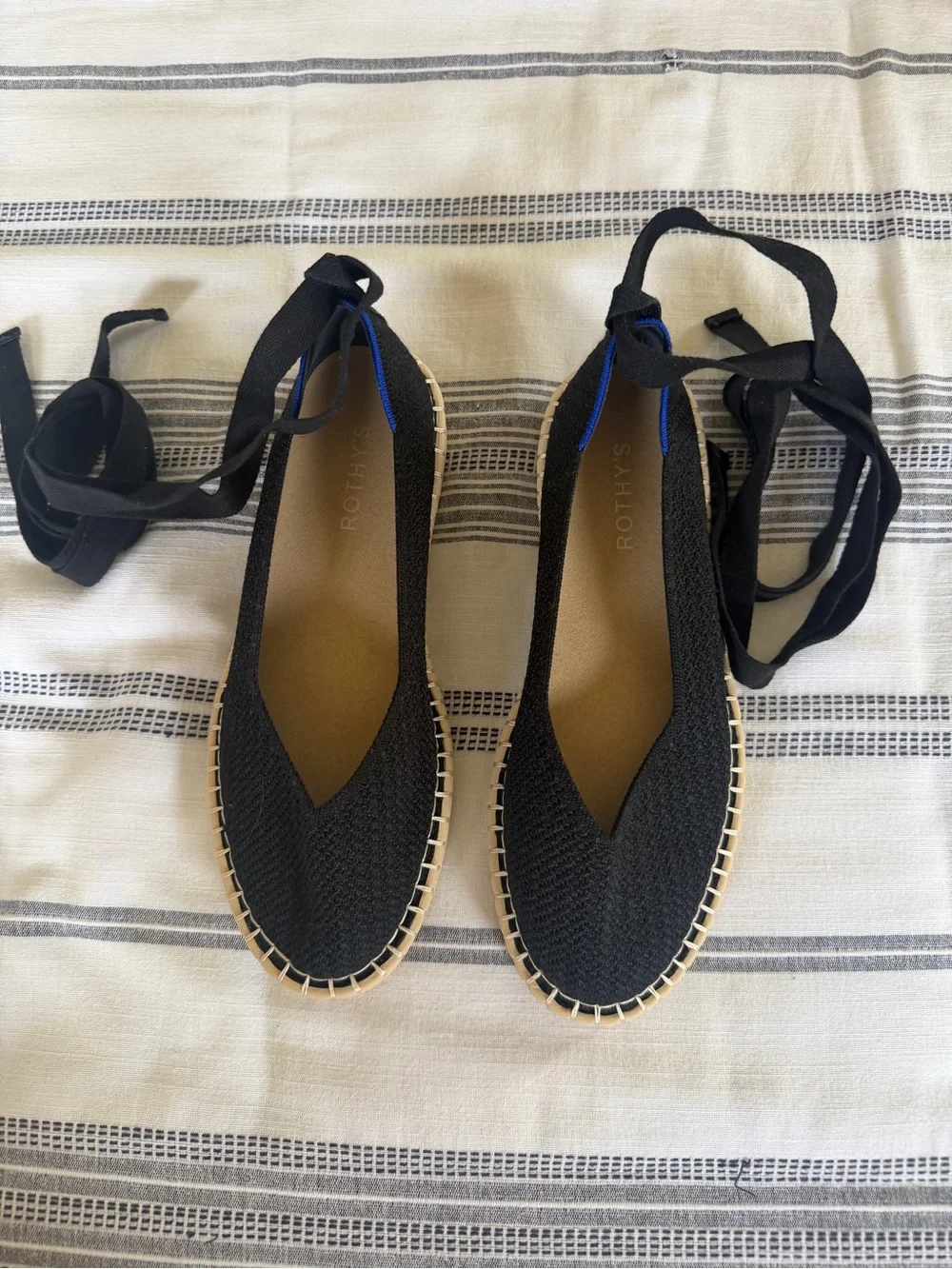 Women's Black Espadrille Ballet Flats with removable Ankle Tie